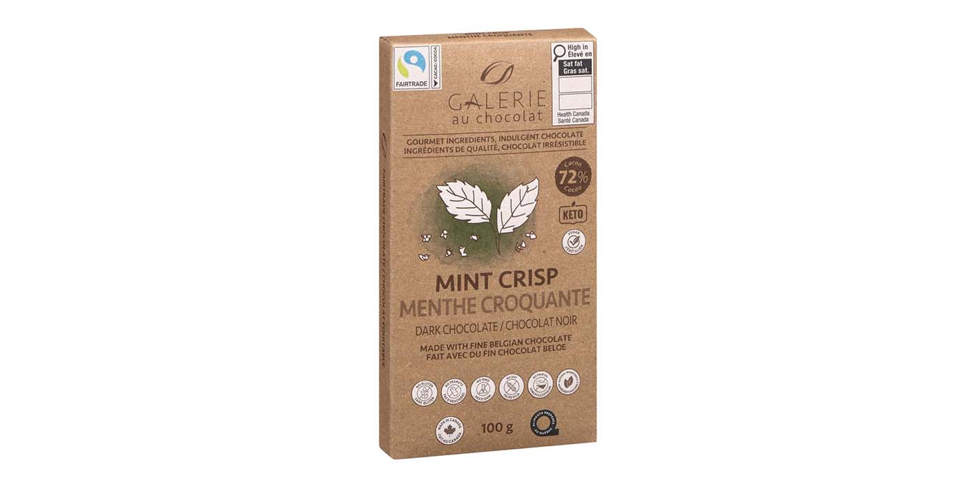 Galerie au Chocolat - Fairtrade 72 % Dark Chocolate Bar - Mint Crisp